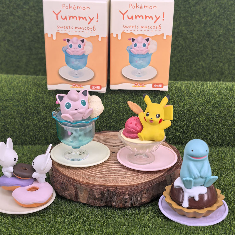 4 ชิ้น 5.5 ซม.อะนิเมะ Pokemon Gashapon ของเล่น Yummy! ขนมหวาน Mascot 6 Jigglypuff Quagsire Tandemaus