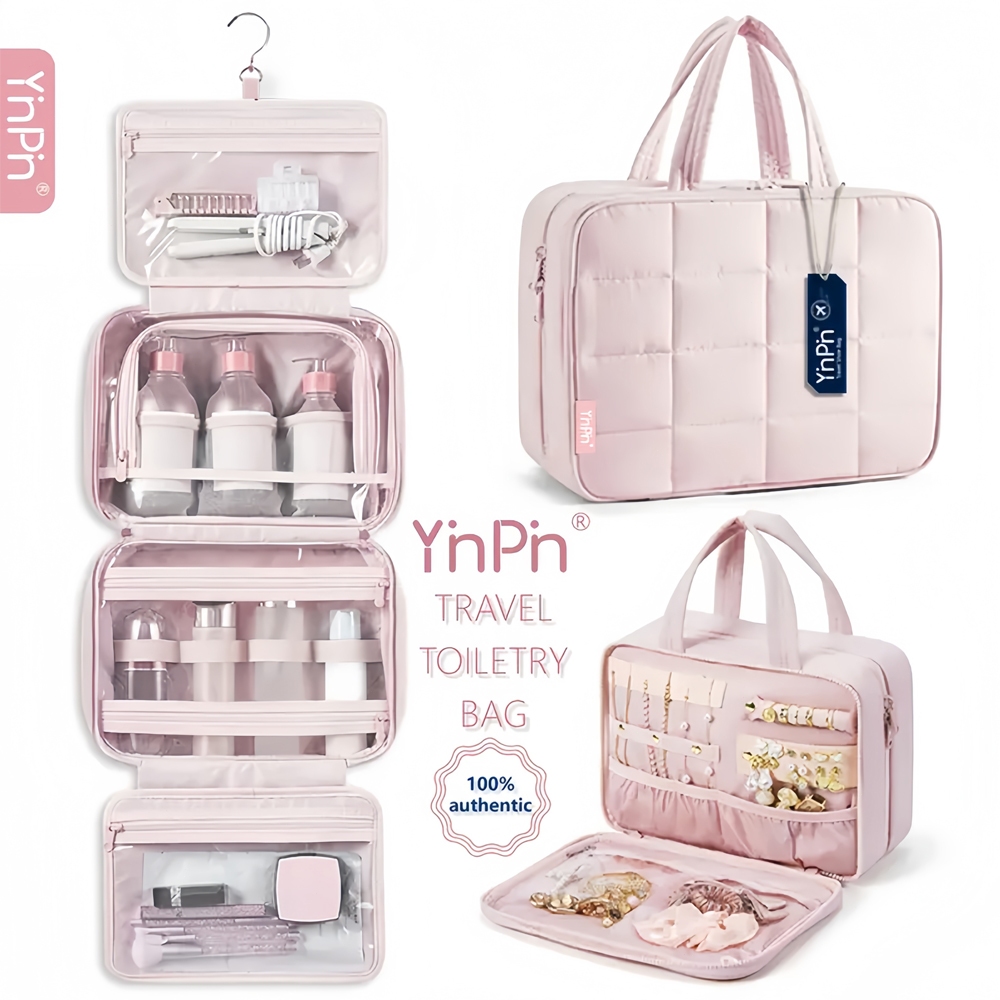 Travel Organizer กระเป๋าแขวนกระเป๋าเครื่องสําอางแต่งหน้าแป้งกระเป๋ากันน้ํามัลติฟังก์ชั่นพับได้