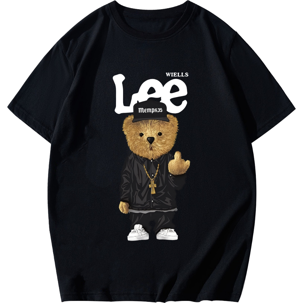 เสื้อยืดผ้าฝ้ายพิมพ์ลายหมีนิ้วกลาง S-5XL