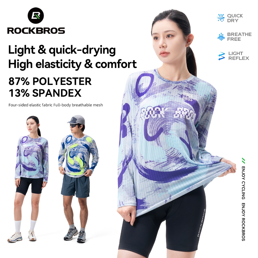 ROCKBROS Jersey แขนยาวผ้ายืดหยุ่นแห้งเร็ว เหมาะสำหรับการขี่จักรยานและออกกำลังกาย