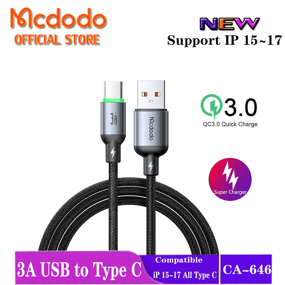 Mcdodo Charger 1M/2M/3M USB to Type C 3A QC3.0 Fast Charging สําหรับโทรศัพท์ Type C ทุกรุ่น LED Ligh