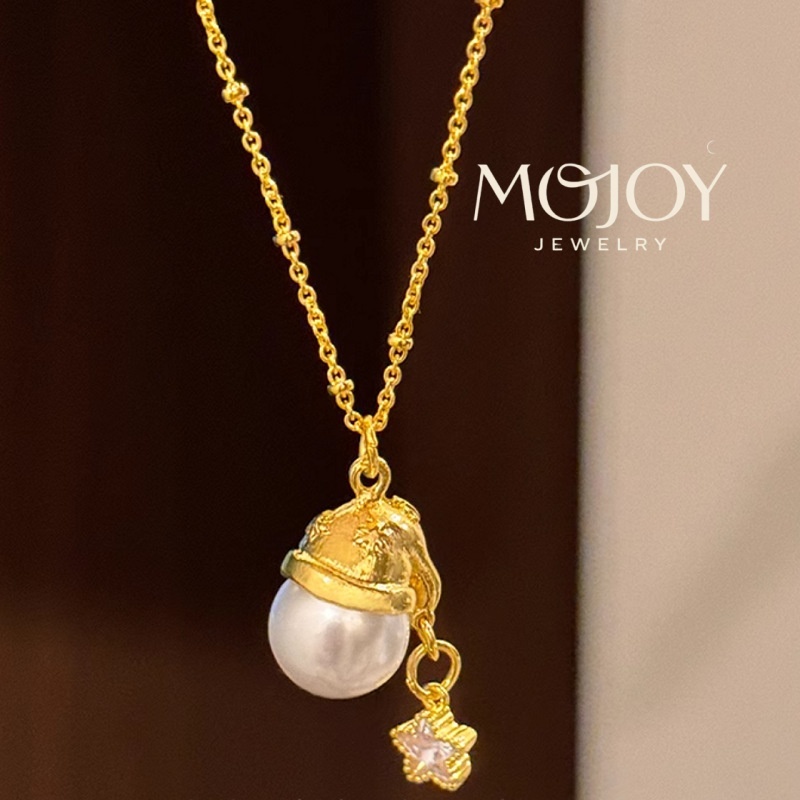 สร้อยคอมัลติฟังก์ชัน สไตล์หมวกคริสต์มาสสีทอง พร้อมลูกป�arlและโซ่ สำหรับเสื้อกันหนาว เป็นของขวัญวันหย