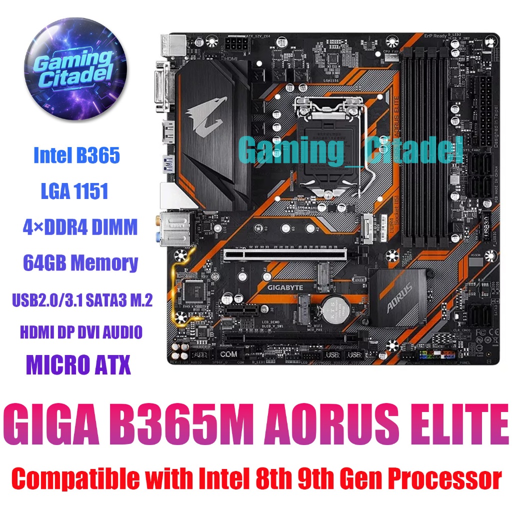 ใช้เมนบอร์ด Gigabyte B365M AORUS ELITE DDR4 MATX B360 LGA1151 เข้ากันได้กับโปรเซสเซอร์ Intel 8th 9th