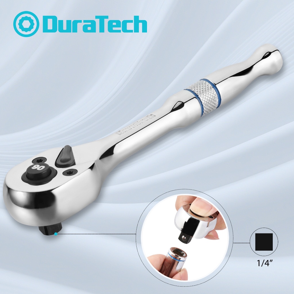 Duratech 1/4 นิ้วไดรฟ์ Ratchet 90-ฟันQuick-releaseประแจวงล้อย้อนกลับChrome Alloy Made Full Polishing Stocking Stuffersสําหรับชายของขวัญสําหรับผู้หญิงของขวัญ