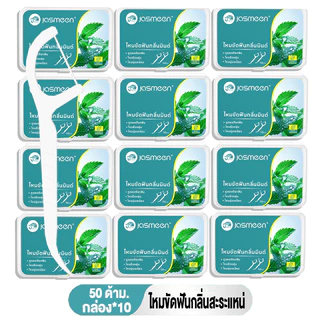 Jasmeen ไหมขัดฟัน 10 กล่อง 500ชิ้น ไหมขัดฟันรสมิ้นต์ชนิดด้าม ทางการแพทย์ ไม้จิ้มฟันพลาสติก ไหมขัดแบบแท่ง