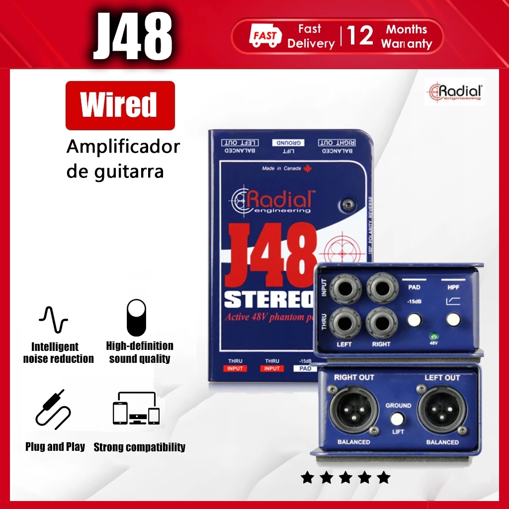 Radial J48 MK2 48V Phantom Power Active Direct Box,J48 Rock กีตาร์ไฟฟ้าเครื่องมืออะคูสติก