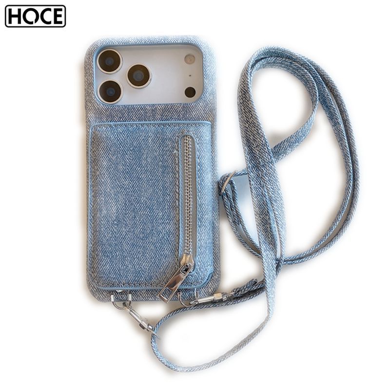 HOCE ซิปการ์ด Solt กระเป๋าสตางค์ Denim สําหรับ IPhone 17 16 15 Pro Max 14 13 12 Mini 11 XS XR 6 7 8 กระจกแต่งหน้ากระเป๋าฝาครอบกระเป๋า