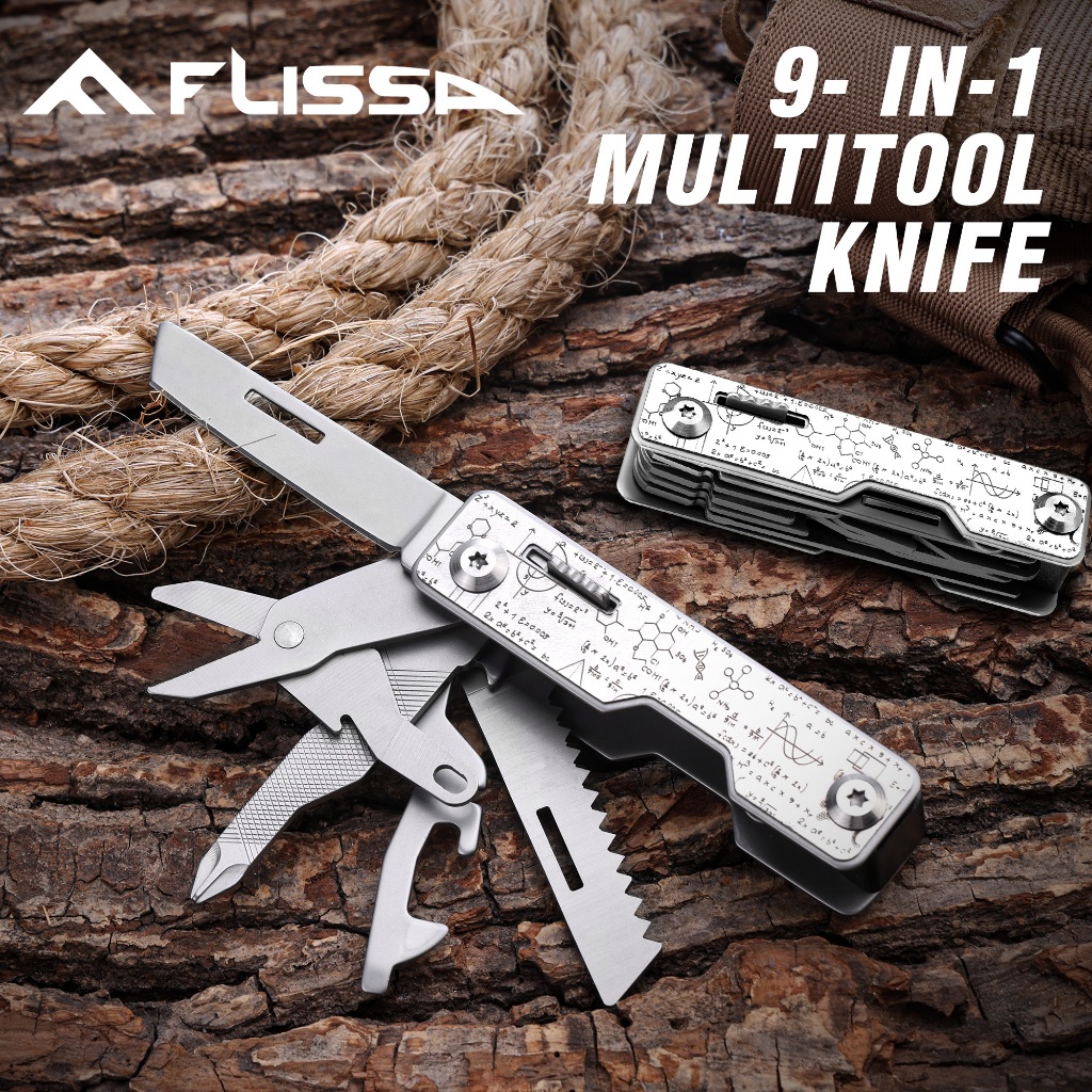FLISSA 9-in-1 Multi-tool Knife Pliers Outdoor Pocket Mini Portable Tools พร้อมไขควงสแตนเลส
