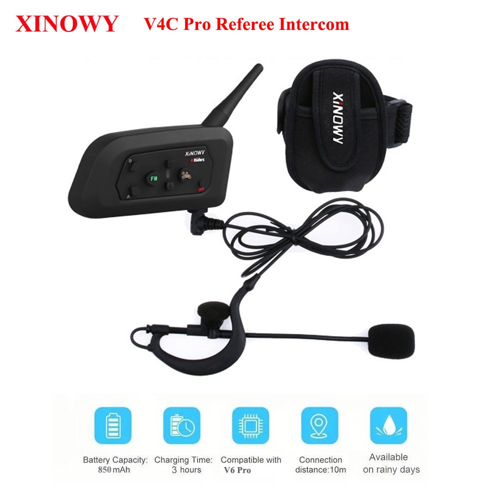 XINOWY V4C pro Full Duplex 1200M ฟุตบอล 4 ผู้ตัดสินตามอําเภอใจที่เกี่ยวหูหูฟังอินเตอร์คอมบลูทูธ
