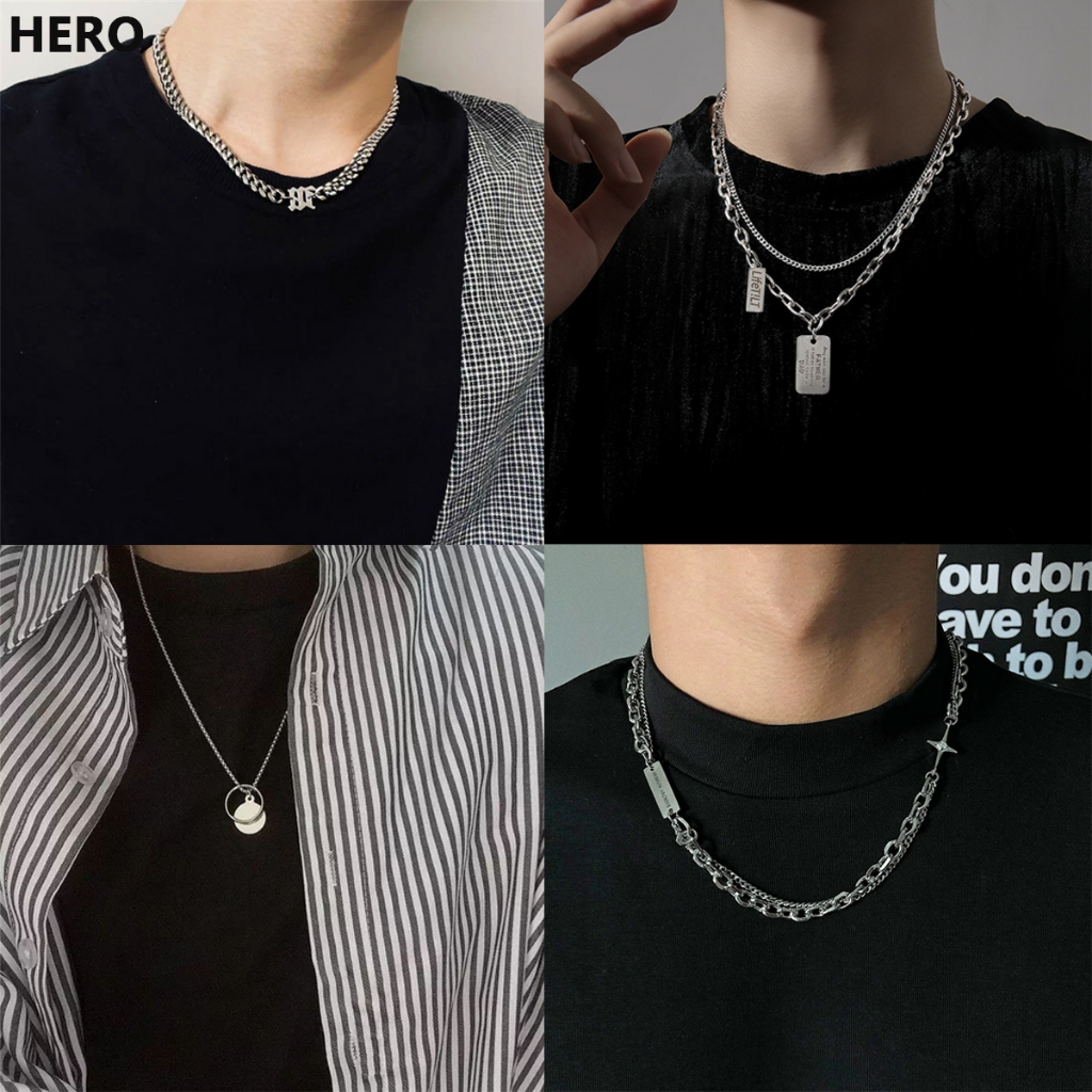 HERO-สร้อยคอและสร้อยข้อมือไทเทเนียมเหล็ก สไตล์ฮิปฮอป สำหรับชายและหญิง