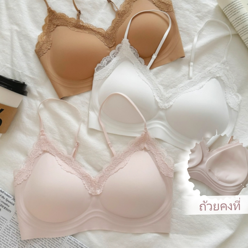 Sweetie🌷ชุดชั้นในสตรี ชุดชั้นในลูกไม้ สไตล์เซ็กซี่แบบฝรั่งเศส ไร้รอยต่อและระบายอากาศได้ดี รองรับหน้าอกเล็ก ให้ดีไซน์เว้าหลังสวยงาม ฟองน้ำกระชับ สวมใส่สบาย