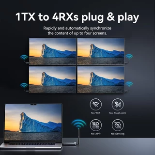 Vention ชุดขยายสัญญาณ HDMI ไร้สาย 4K 200 เมตร/657 ฟุต 5GHz Wi-Fi 1 ตัวส่งสัญญาณไปยัง 4 ตัวรับสำหรับทีวี กล่อง โปรเจคเตอร์ จอภาพ กล้อง พีซี แล็ปท็อป