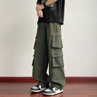 กางเกงคาร์โก้ผู้ชาย ขนาดใหญ่หลวม All-Match Straight Loose Fit มี 3 สี รองรับเก็บเงินปลายทาง