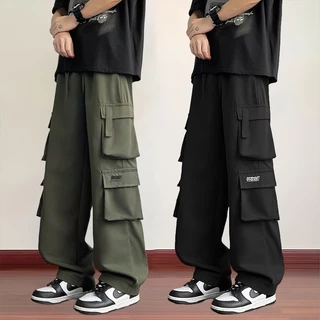 กางเกงคาร์โก้ผู้ชาย ขนาดใหญ่หลวม All-Match Straight Loose Fit มี 3 สี รองรับเก็บเงินปลายทาง