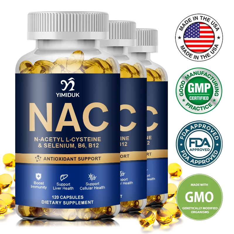 NAC Glutathione อาหารเสริมแคปซูลพร้อมวิตามิน B6 รองรับสารต้านอนุมูลอิสระ, ล้างพิษธรรมชาติ, ภูมิคุ้มกัน, ผิว, สําหรับผู้ชายและผู้หญิง, 120 แคปซูล