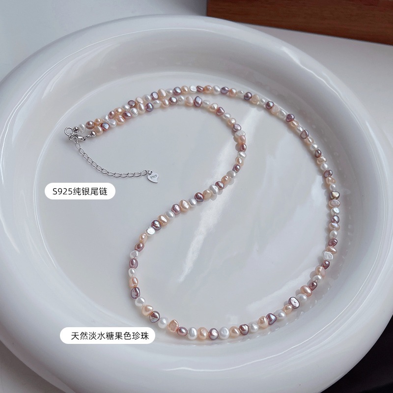 สร้อยคอมุกรูปบาร็อค มุกน้ำจืดสำหรับผู้หญิง สไตล์โดปามีน พร้อมโซ่กระดูกและสีสันหลากหลายเช่น สีชมพู สีขาว และสีม่วง - รูปที่ 2