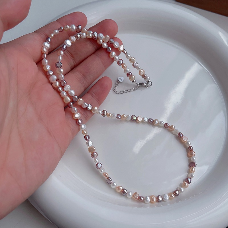 สร้อยคอมุกรูปบาร็อค มุกน้ำจืดสำหรับผู้หญิง สไตล์โดปามีน พร้อมโซ่กระดูกและสีสันหลากหลายเช่น สีชมพู สีขาว และสีม่วง