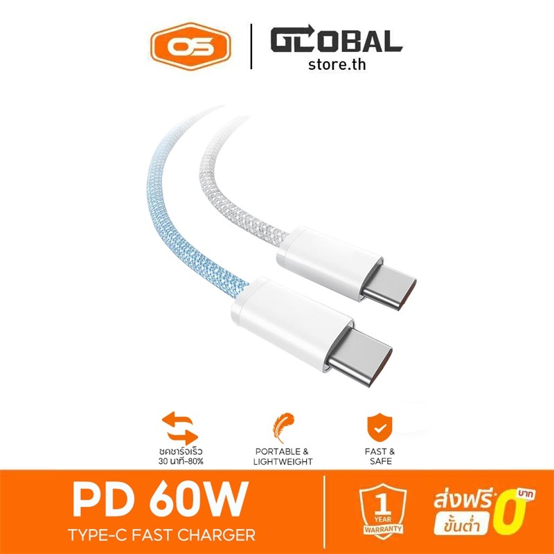 60W PD สายชาร์จเร็ว Type-C ถึง Type-C สําหรับชุดเครื่องชาร์จ Type C ถึง Type C