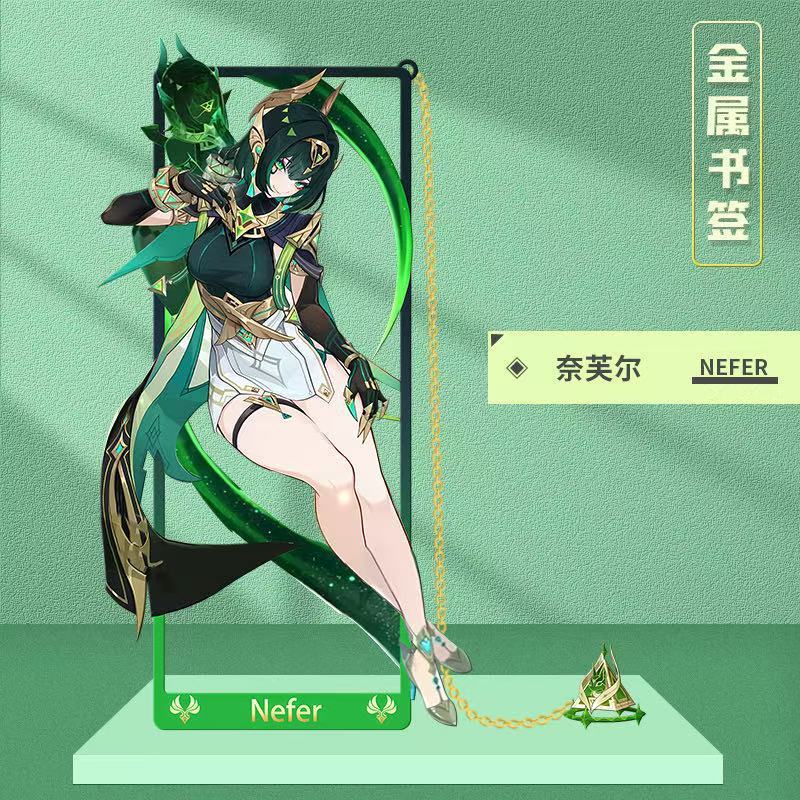 เครื่องเขียน Genshin impact Nefer Skirk ที่คั่นหนังสือโลหะ Mavuika Furina