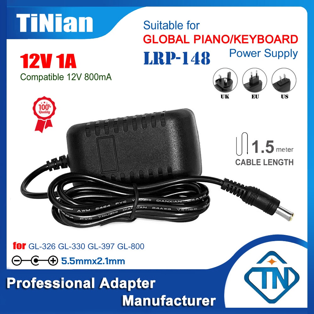 อะแดปเตอร์พาวเวอร์ซัพพลายคีย์บอร์ด เปียโน 12V 1A 800mA AC DC LRP-148 สําหรับ Global GL-326 GL-330 GL