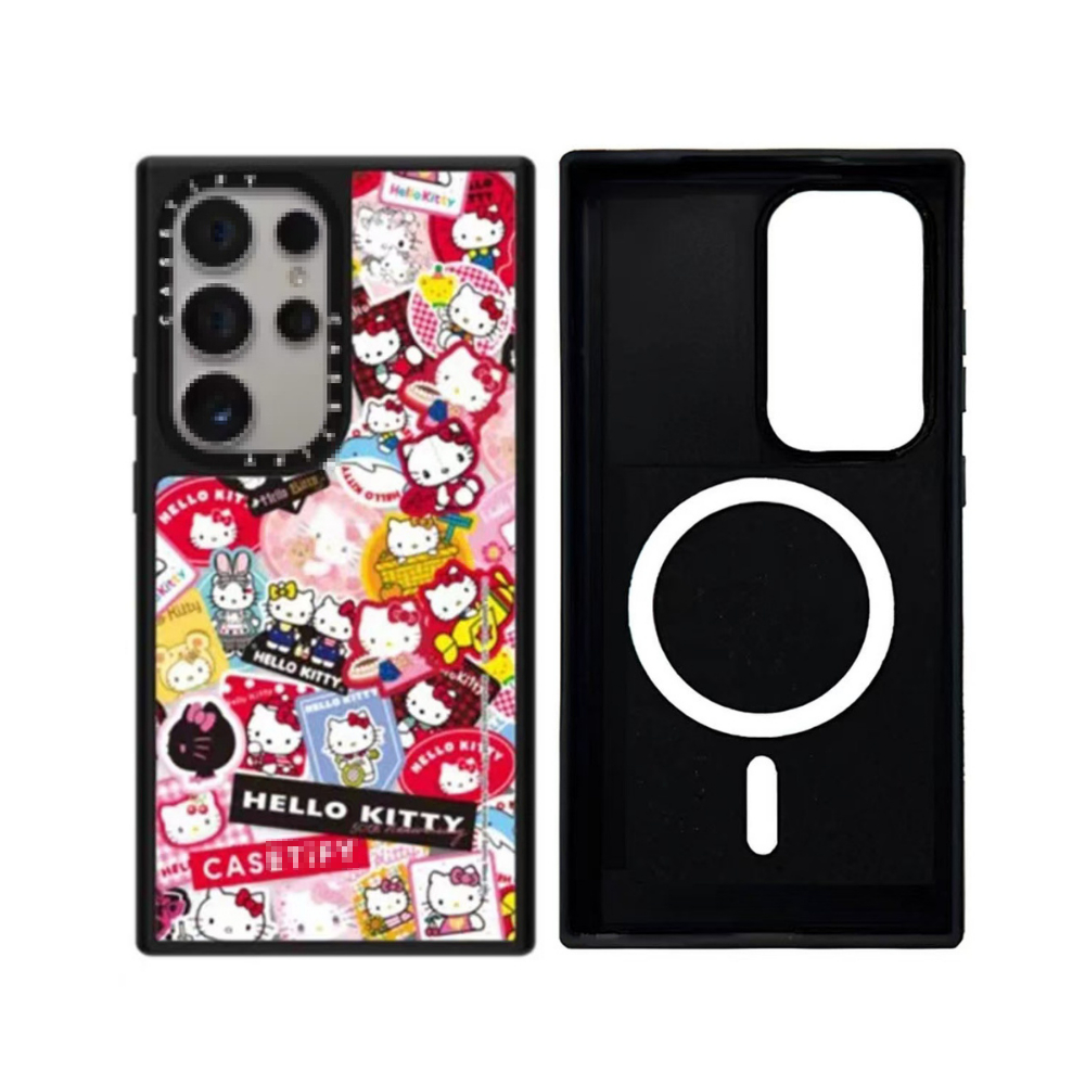 50th Anniversary Hello Kitty สําหรับ Samsung S25U S25 + ฝาครอบโทรศัพท์แม่เหล็ก S24Ultra S25 ไร้สายชา