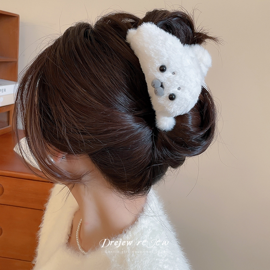Dreejew น่ารัก Flocked หมีผม Claw ผู้หญิงs ตุ๊กตาสัตว์ Statement เครื่องประดับผมแฟชั่นทุกวันของขวัญ