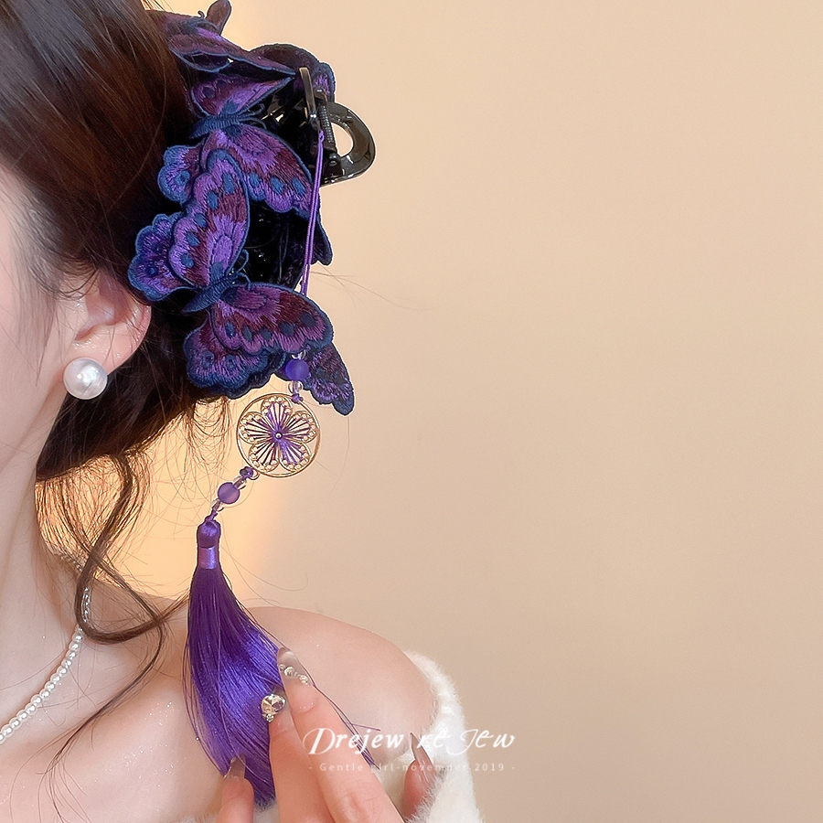 Dreejew Vintage ผม Claw สำหรับผู้หญิง สไตล์เรโทร พู่เพิ่มความสวยงาม เป็นของขวัญแฟชั่นยอดนิยม