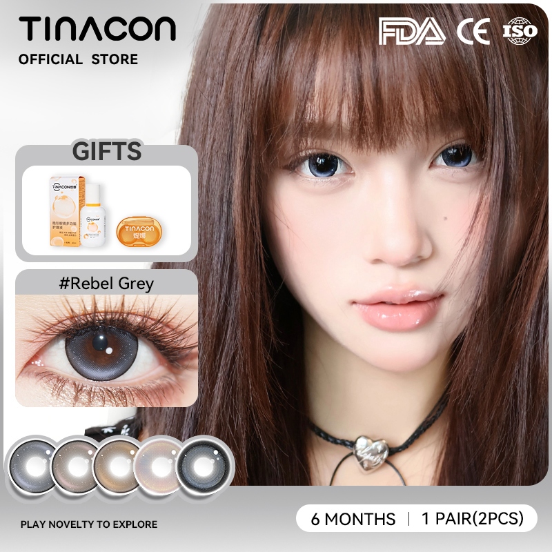 TINACON คอนแทคเลนส์ 1คู่(2ชิ้น) DIA14.2-14.5มม สายตาสั้น【0.00-8.00】6 เดือน สีธรรมชาติ สีเทา/Pink