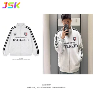 JSK.9 เสื้อแจ็คเก็ตคอสูง สไตล์อเมริกัน เสื้อโค้ท ซิป คาร์ดิแกน แบบผู้ชายและผู้หญิง ฤดูใบไม้ร่วง แบบกีฬา หลวม แจ็กเก็ตคู่รัก