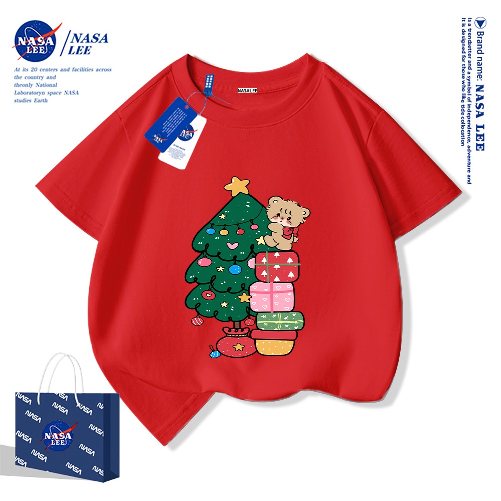 🎄【จัดส่งวันเดียวกัน】🎄เสื้อยืดเด็กผ้าฝ้ายลายคริสต์มาส NASA ใส่ได้ทั้งเด็กผู้ชายและผู้หญิง สวมใส่สบาย ระบายอากาศได้ดี