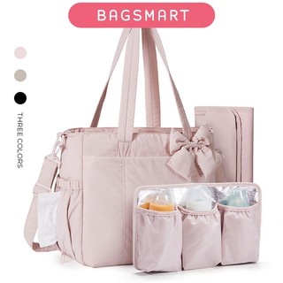 BAGSMART Mommy Diaper Tote Bag, Stylish Baby Travel Bag with Insulated Bottle Holder & Changing Mat