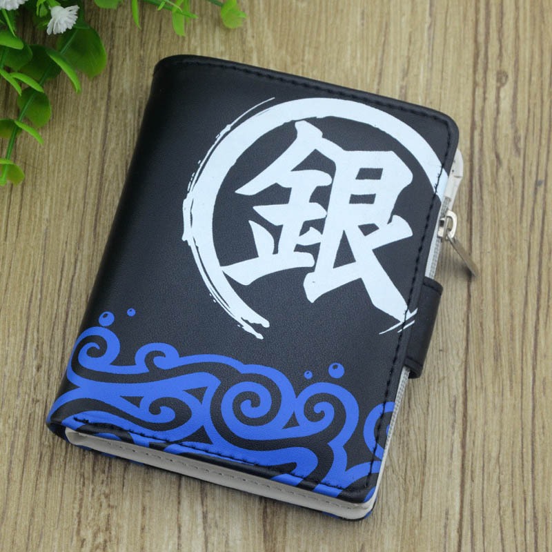 อะนิเมะ GINTAMA Sakata Gintoki กระเป๋าสตางค์ปุ่มสั้นพับกระเป๋าซิปกระเป๋าใส่เหรียญ