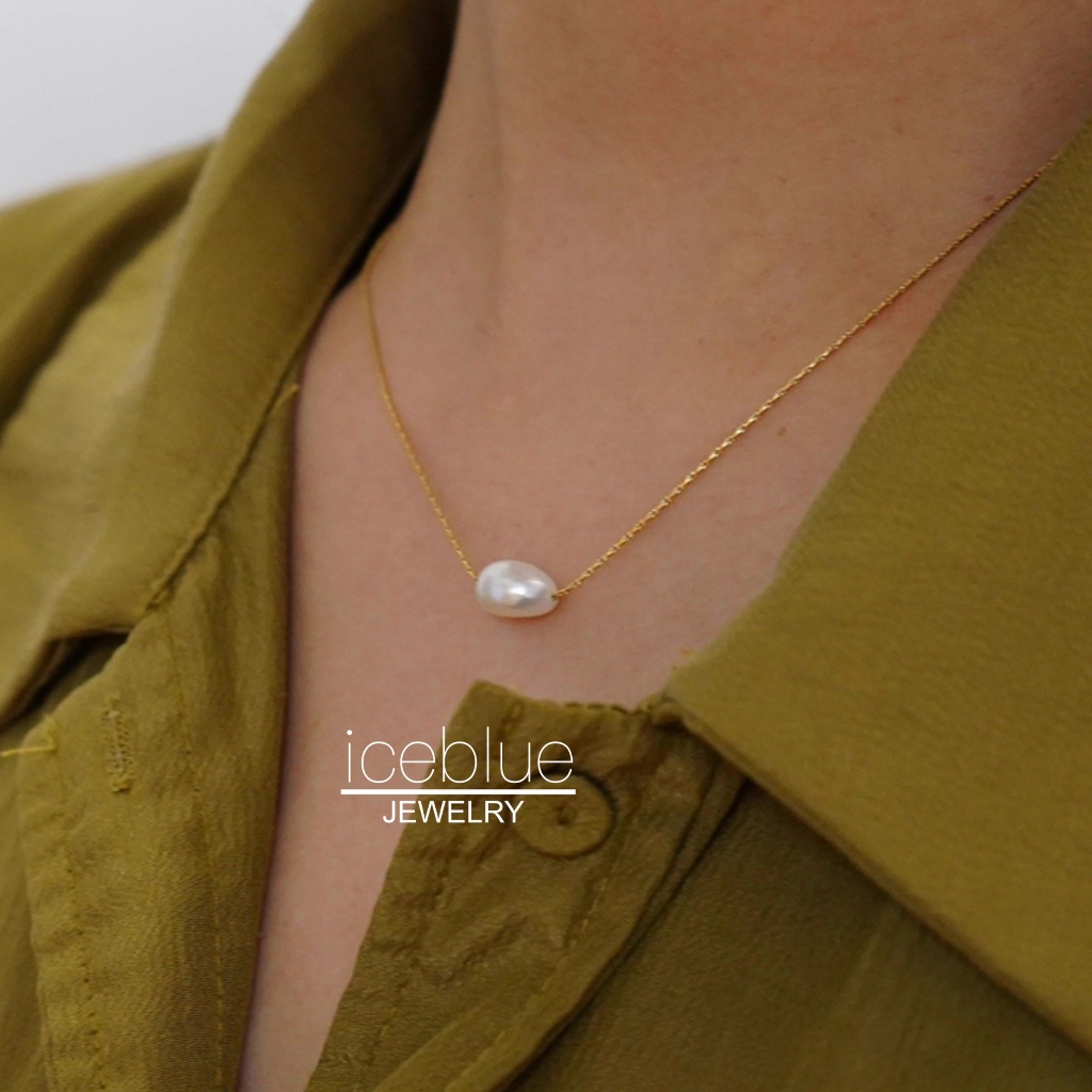 Iceblue-18K Gold Plated ไม่สม่ําเสมอ Baroque Pearl สร้อยคอธรรมชาติน้ําจืดจี้ 316L สแตนเลสไทเทเนียมเห