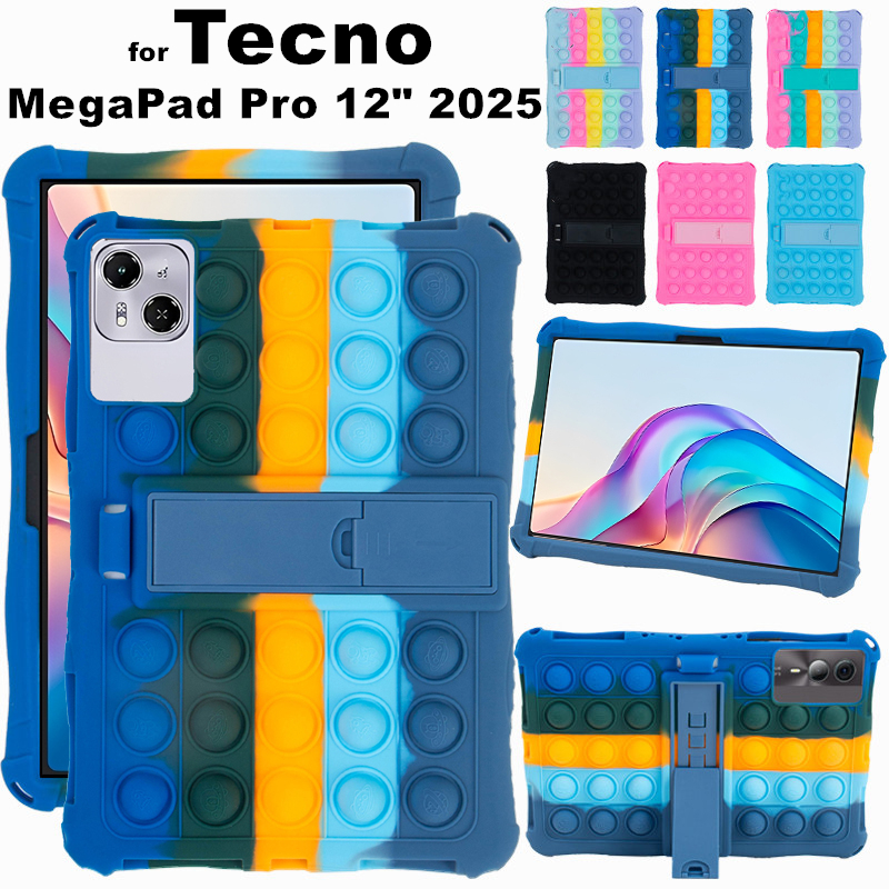 for TECNO MEGAPAD Mega Pad Pro 12 Inch 2025 T1201 Tablet Case Ajustable Stand Cover Tablet Soft Silicone Push Bubble Case