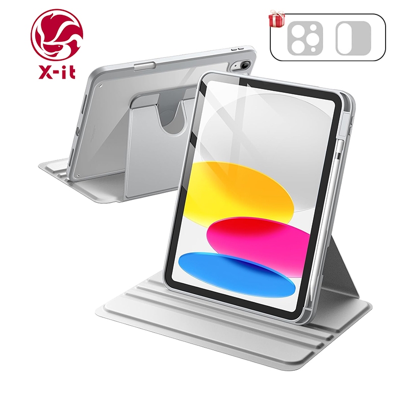 X-IT เคสหมุนได้สําหรับ iPad Air 11 M2 M3 M4 4 5 6 7 8 (A16) 12th/11th/10th Generation Pro 11 13 M4 M5, 360 องศาหมุนขาตั้งป้องกันฝาครอบด้านหลังที่ชัดเจน,อัตโนมัติ/Sleep