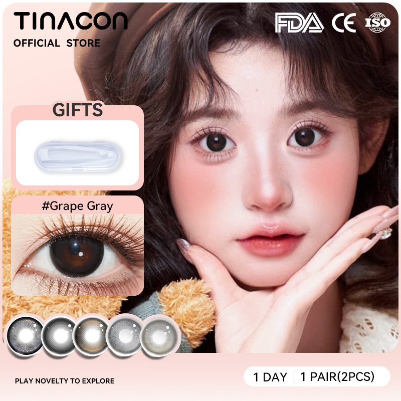 TINACON คอนแทคเลนส์  2PCS DIA14.2-14.5 1 คู่ กำลังสายตา 0.0 ถึง -8.0 เอฟเฟกต์ตาตุ๊กตา คอนแทคเลนส์ รา