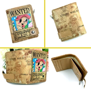 กระเป๋าสตางค์ ใบสั้น ลายการ์ตูนวันพีช Monkey D Luffy มีกระดุม