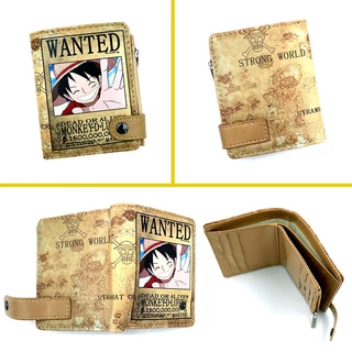 กระเป๋าสตางค์ ใบสั้น ลายการ์ตูนวันพีช Monkey D Luffy มีกระดุม