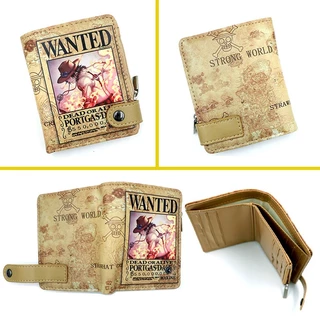 กระเป๋าสตางค์ ใบสั้น ลายการ์ตูนวันพีช Monkey D Luffy มีกระดุม