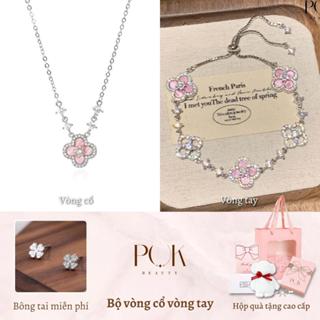 [ฟรีต่างหู] สร้อยคอผู้หญิง+สร้อยข้อมือ+ต่างหูชุดสีชมพูโคลเวอ…