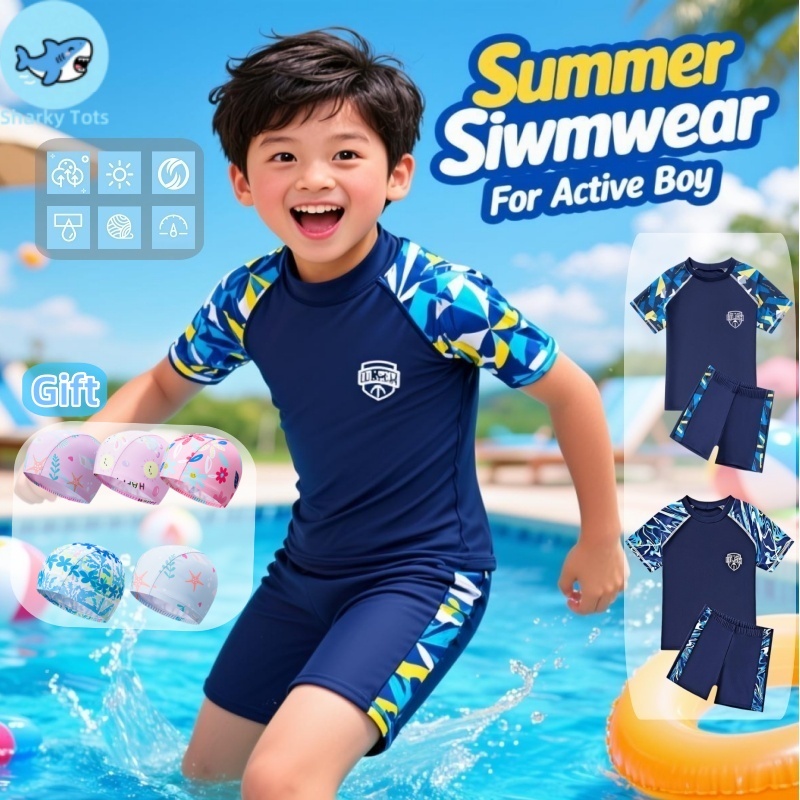 【BKK Delivery】ชุดว่ายน้ำเด็กผู้ชาย 2 ชิ้น 3-14 ปี เสื้อ+กางเกง ผ้าแห้งเร็ว นุ่ม สวมใส่สบาย กระชับตัว ระบายอากาศดี