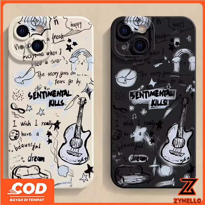 สําหรับ OPPO Reno 16F Reno 15F Reno14F Reno14 Pro Reno 13F Reno12 F Reno 11F Reno10 Reno8Z Reno7Z Reno8T Reno5 Reno4 Reno6z มีสไตล์สีดํา Graffiti กีตาร์กันกระแทก TPU เคสโทรศัพท์
