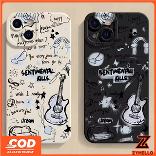 สําหรับ OPPO Reno 16F Reno 15F Reno14F Reno14 Pro Reno 13F Reno12 F Reno 11F Reno10 Reno8Z Reno7Z Reno8T Reno5 Reno4 Reno6z มีสไตล์สีดํา Graffiti กีตาร์กันกระแทก TPU เคสโทรศัพท์