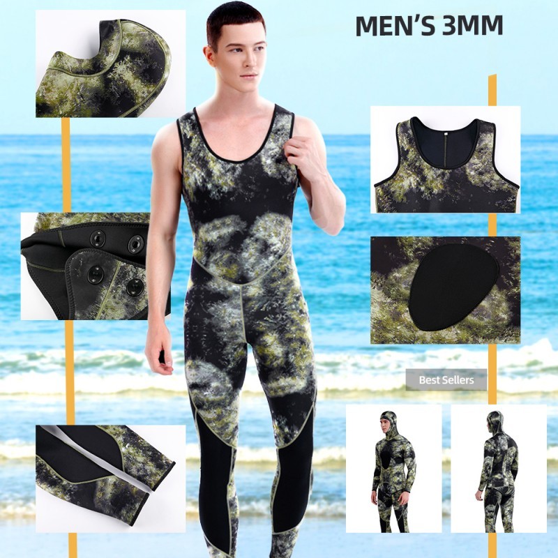 [ตำนาน 6] Hot Wetsuits ผู้ชาย 3MM Neoprene Hooded Warm Wetsuit Camouflage แยกล่าสัตว์ปลาล่าสัตว์ดําน้ําดําน้ําดูปะการังท่องชุดว่ายน้ํา - รูปที่ 6