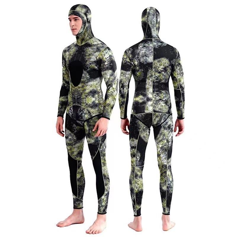 [ตำนาน 6] Hot Wetsuits ผู้ชาย 3MM Neoprene Hooded Warm Wetsuit Camouflage แยกล่าสัตว์ปลาล่าสัตว์ดําน้ําดําน้ําดูปะการังท่องชุดว่ายน้ํา - รูปที่ 5