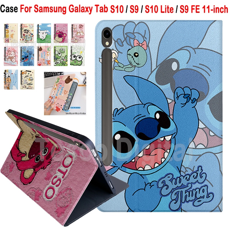 สําหรับ Samsung Galaxy Tab S10 S9 S10 Lite S9 FE 11 นิ้ว Wi-Fi 5G 2025 คุณภาพสูง TPU หนังฝาครอบ SM-X510 SM-X516B X400 X406B น่ารักการ์ตูนปากกาสล็อตแท็บเล็ตกรณี