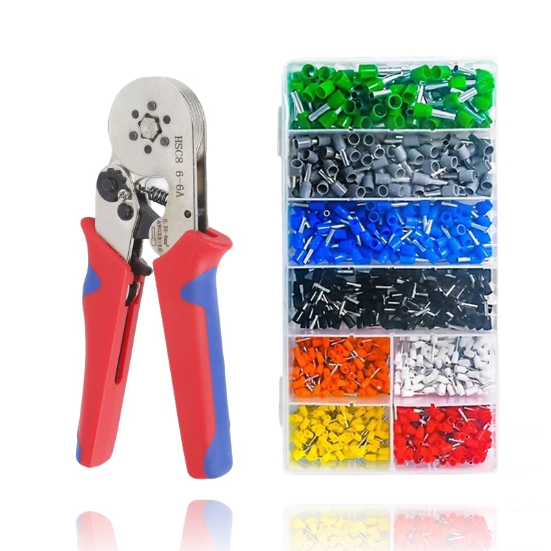 CRIMPING Plier ชุด 23-10AWG 0.20-6mm2 Quadrdisual Ratcheting Ferrule CRIMPING ชุดเครื่องมือ Crimper Chrome-plated , Ferrule terminal Kit