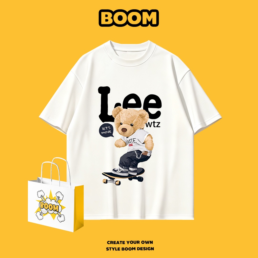 BOOM เสื้อยืดผู้ชาย cotton 100% แขนสั้น ลายแบรนด์เนมสุดเท่ ทรงหลวม นุ่มสบาย สไตล์เกาหลี คุณภาพดี