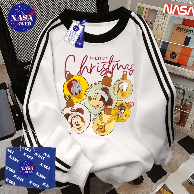 【พร้อมส่ง】🔥NASA ยูนิเซ็กส์ สามแถบ เสื้อแขนยาว ฤดูใบไม้ร่วง หลวม วันคริสต์มาส 🎄การ์ตูน ลาย ลำลอง เสื้อกันหนาวคอกลมYG312
