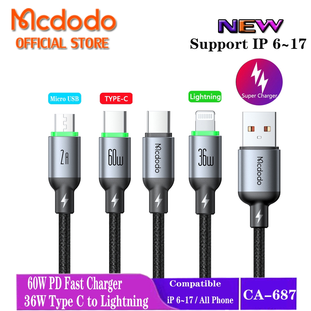 สาย Mcdodo 60W/36W PD USB-C To Type C/Lightn/Micro USB Fast Charging 1M/2M/3M CA-687 669 654 662